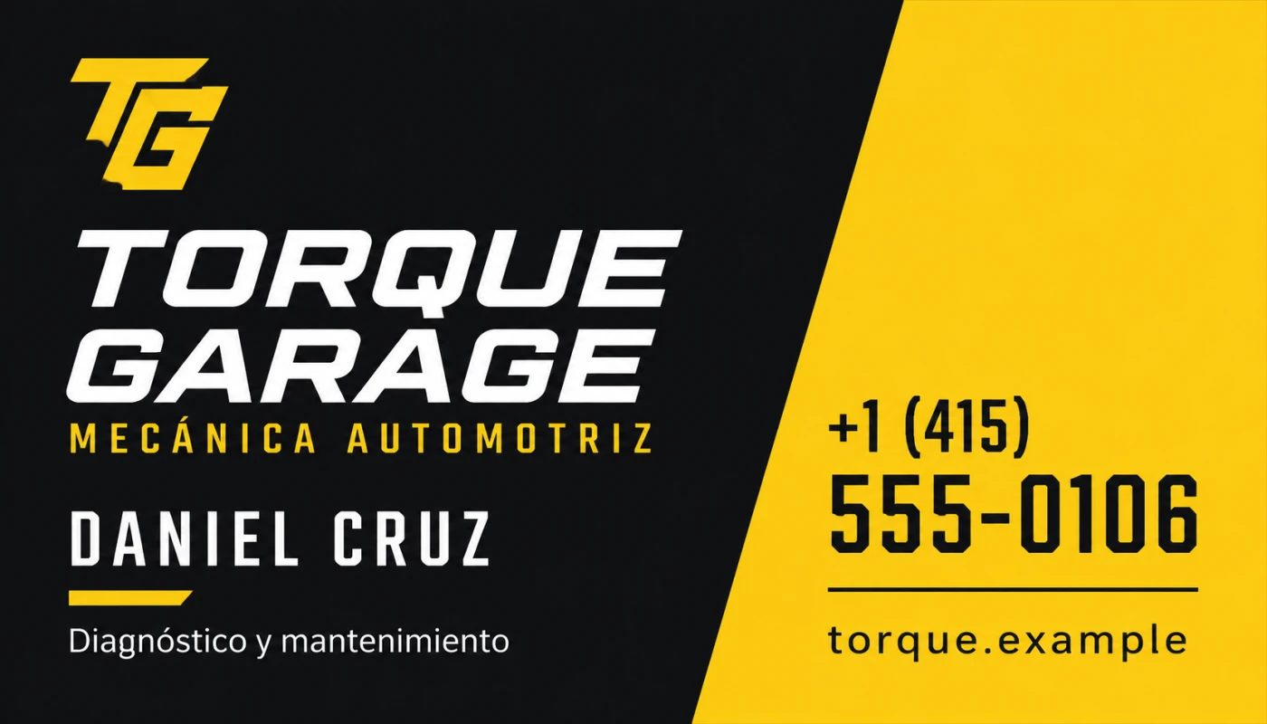 Tarjeta de presentación para el taller automotriz Torque Garage